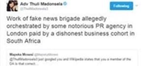 Thuli Madonsela referring to fake news on Twitter
