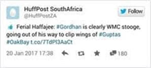 Fake Huffington Post SA account on Twitter-Example