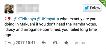Example of a negative tweet towards Kenyan elections candidate