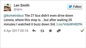 Example tweet of North American public transport