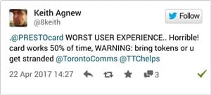 Example tweet of North American public transport